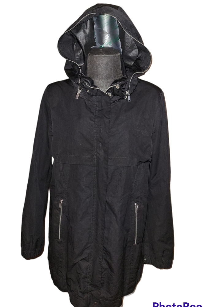 Zara Basic Black Zipper Anorak Hooded Jacket sz XL